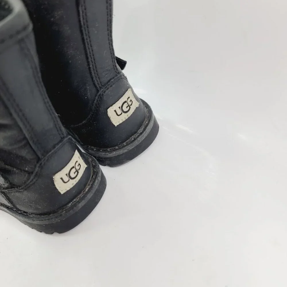 UGG Girl's Black Harwell Leather Dual Buckle Classic Ankle Moto‎ Boot Size 6